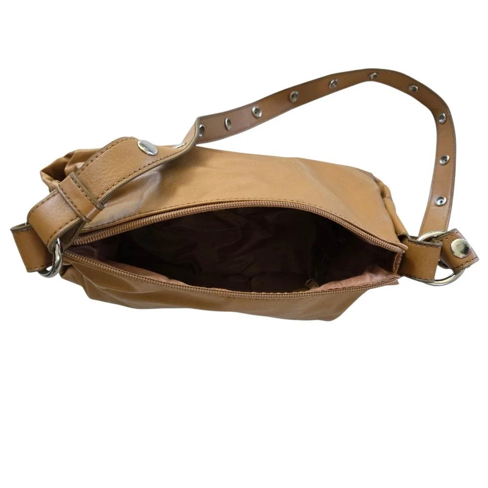 Tommy Hilfiger Tan Faux Leather Grommet Strap Shoulder Bag Slouchy Hobo Brown